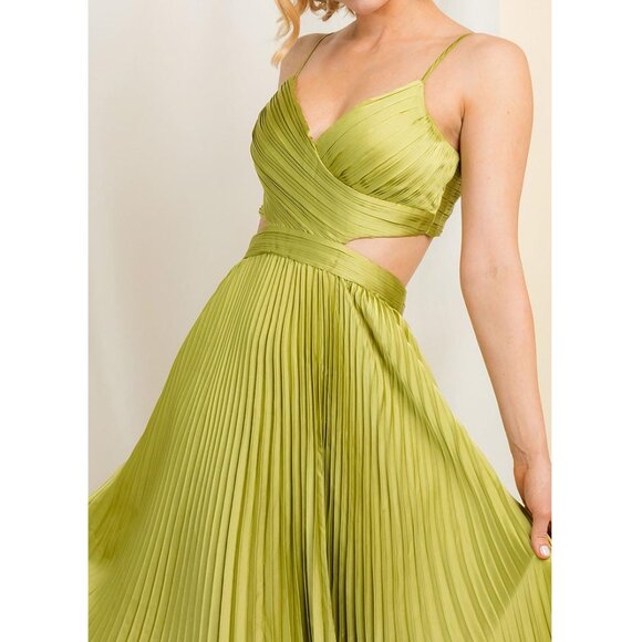 Lime Green Pleated Cutout Formal Wedding Guest Party Maxi Dress 6 - Picture 5 of 5